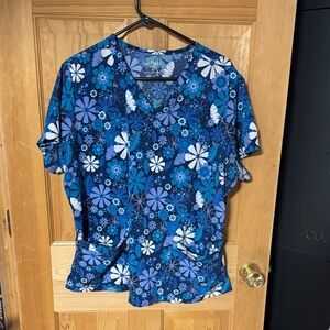 Floral Blue Women's Scrub Top